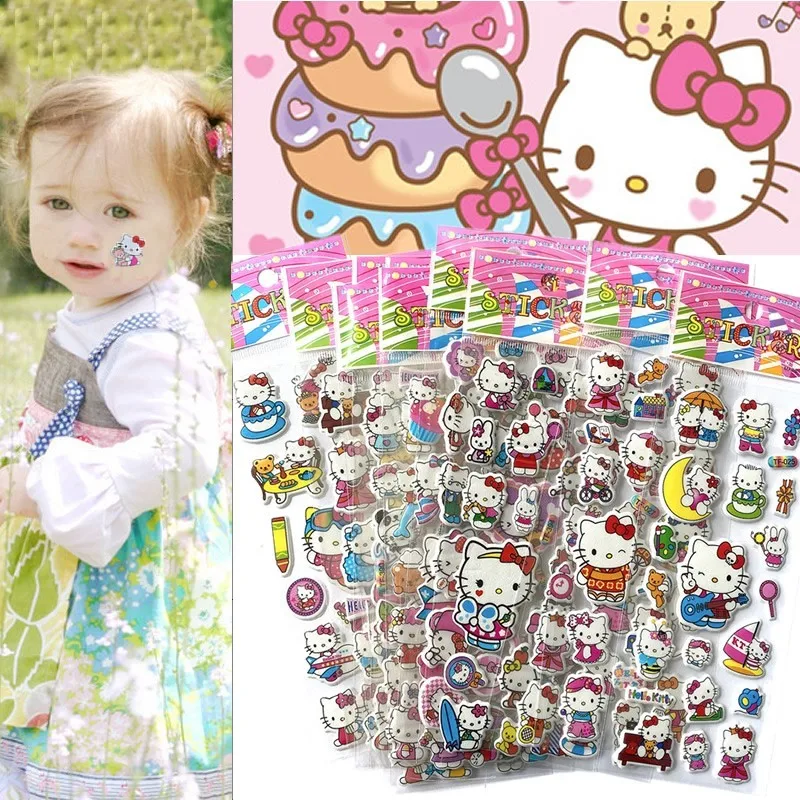 12ks/set kawaii Hello Kitty Stumpers 3D Bubble DeCorácie obtisky roztomilé deti odmeňovanie Puffy Sticker Stationery Dodávky pre deti hračky