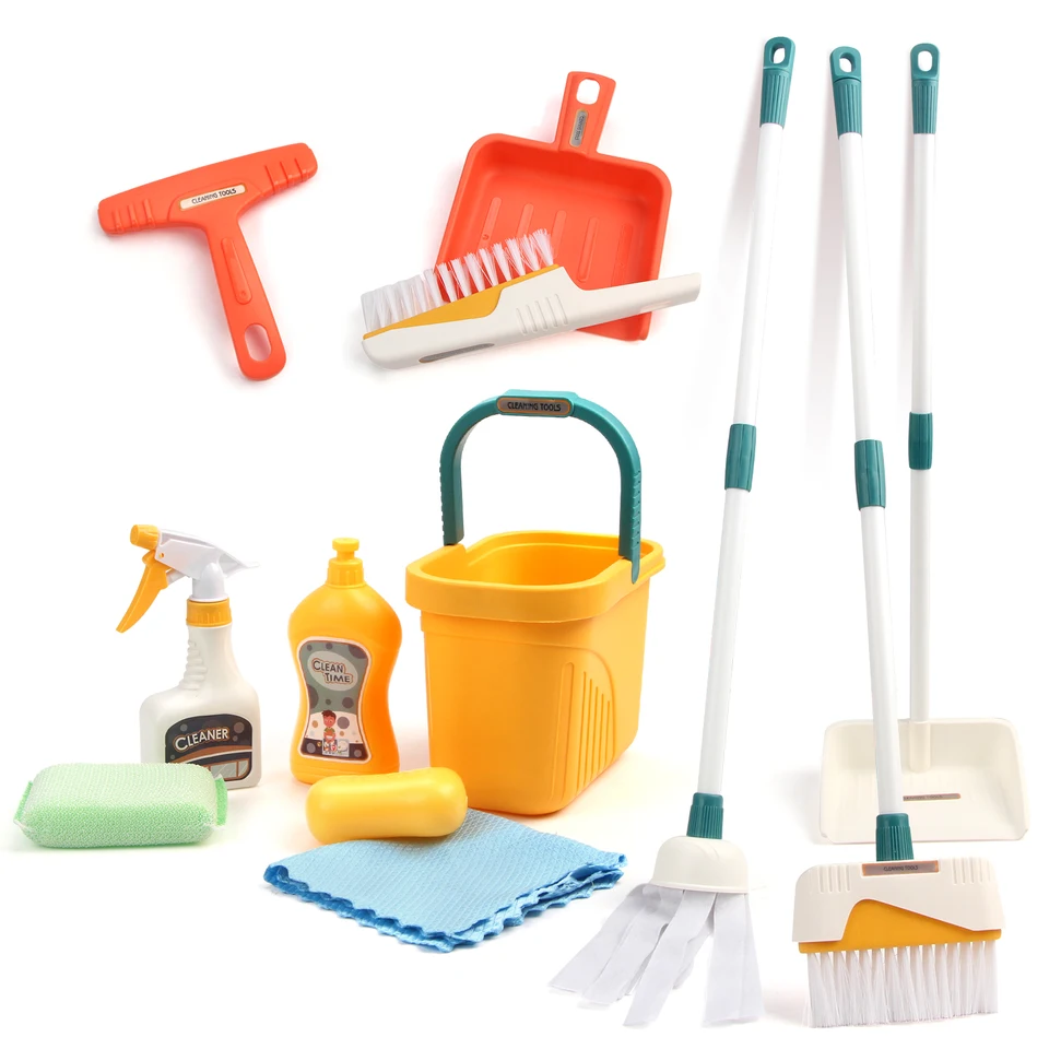 12ks/set Kids Domeswork Supplies Súprava Súprava s súprava s metlou Dustpan Bucket Cleaning Set Play House Hračky pre dievčatá a chlapci
