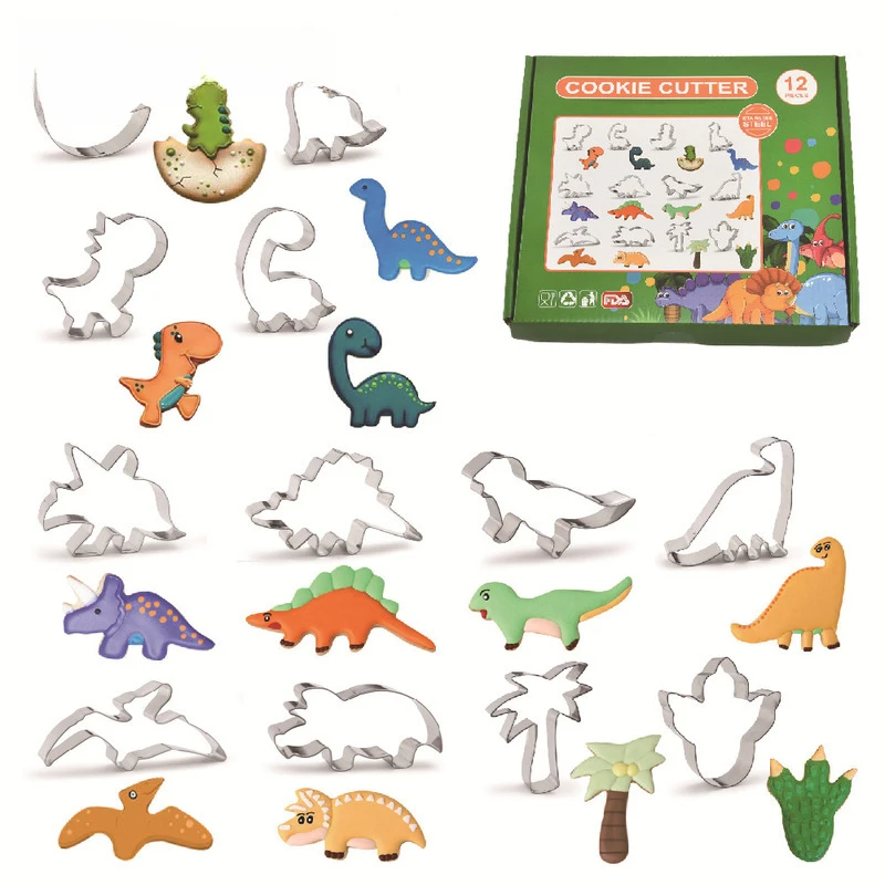 12ks/set, pleseň sušienok z nehrdzavejúcej ocele, seriál Dinosaur Cartoon, Tyrannosaurus, Rex, pterosaurus, pleseň zvierat, pleseň pre domácich majstrov