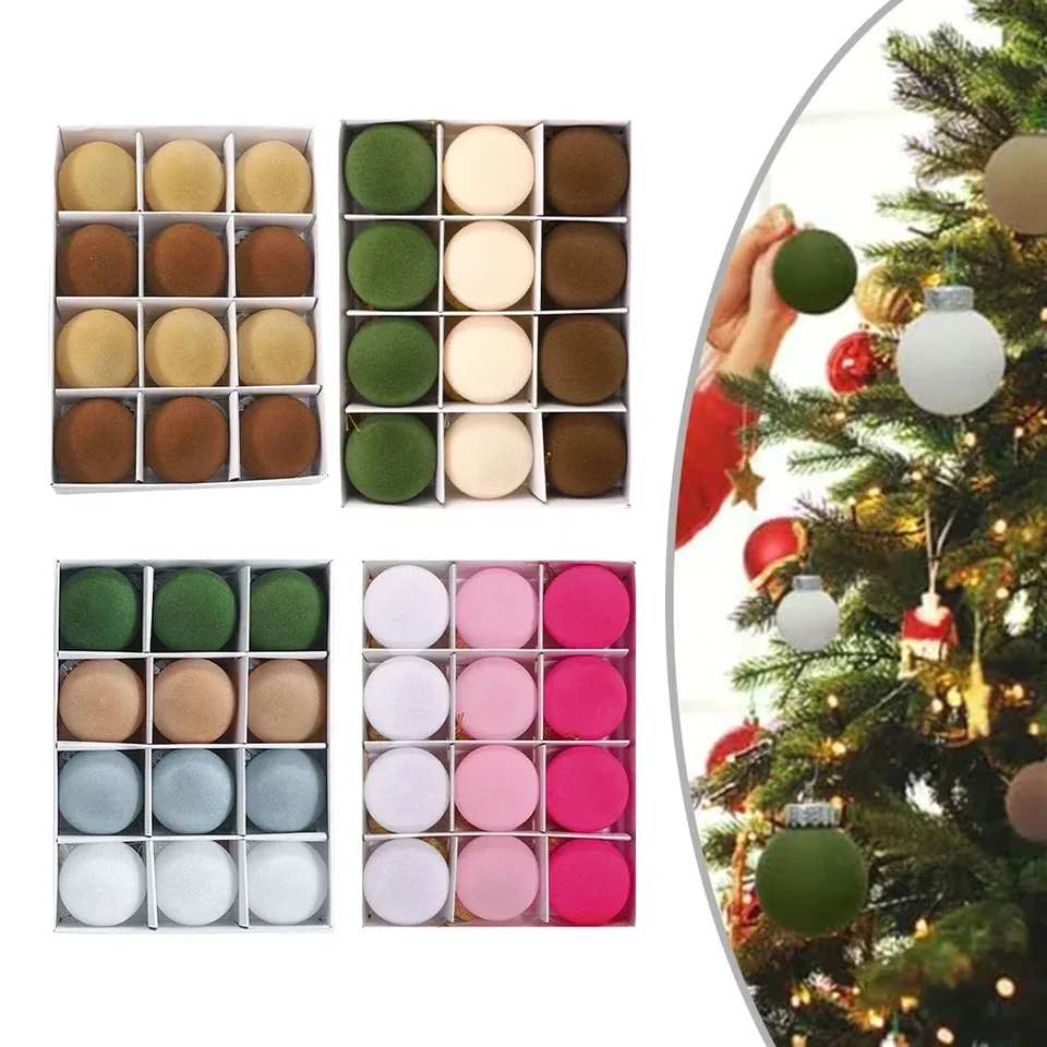 12ks/set Velvet vianočný stromček dekoratívne loptičky v rôznych farbách pre vianočné párty Navidad Dekorácie ozdoby na svadobnú hostinu