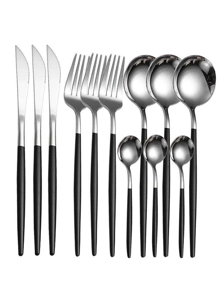 12ks tenká z nehrdzavejúcej ocele Family Sada portugalských steakových nožov a vidlice, Ramen Fork Dezert Spoon Spoon Spoon Spoon