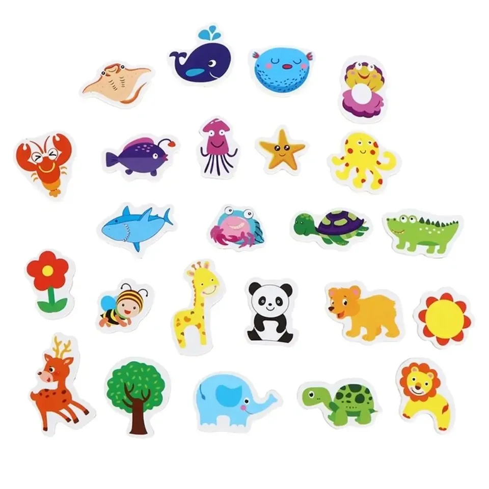 12ks/časť živočíšnej chladničky Magnet Ryby a kraba Drevená chladnička Magnet 3D karikatúra hračka pre deti pre deti