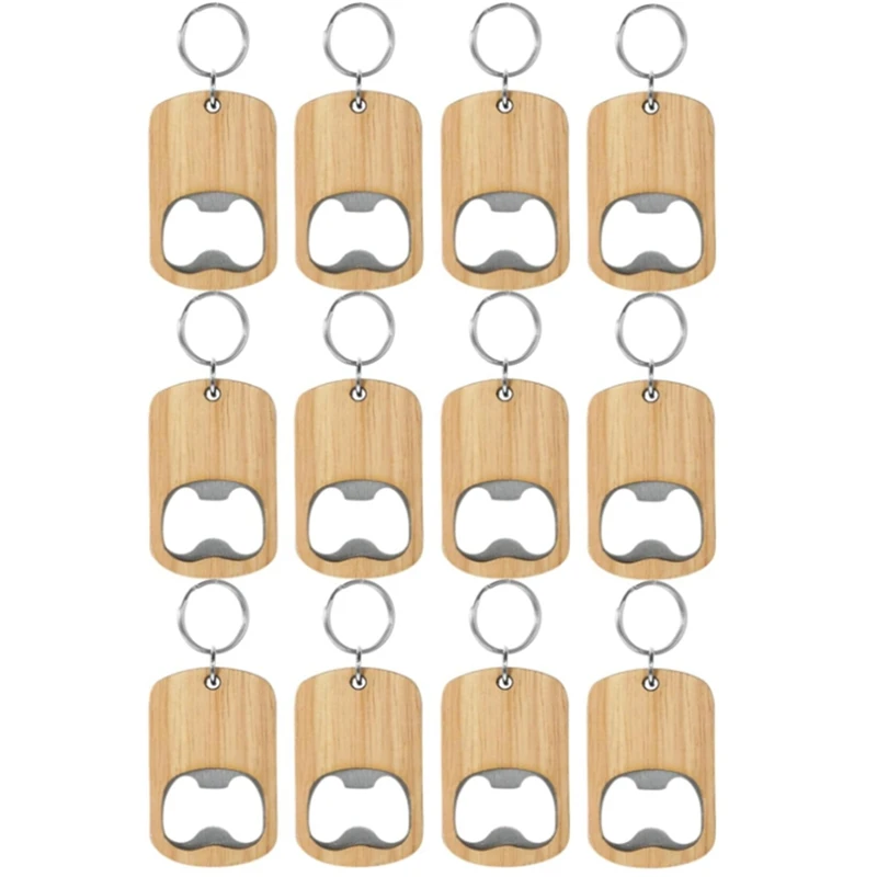 12pack drevené fľaše otvárač drevených otváračov kľúča fľaše Otvárače Blanks Drevené gravírovanie kľúčových reťazcov Kľúčová značka pre domácu kuchyňu