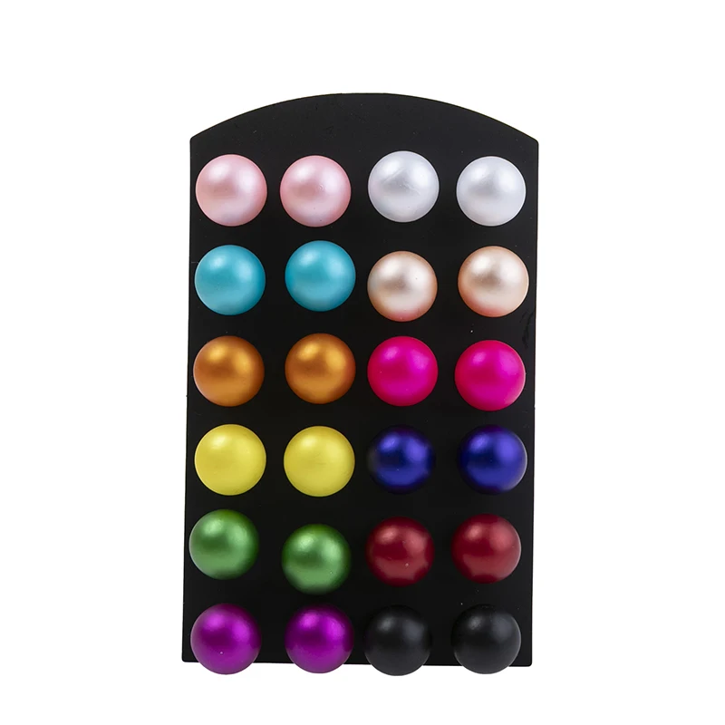 12pairs/set klasický farebný simulovaný pearl comp náušnice pre ženy 12 10 8 mm ušné náušnice šperky kruhové guľky
