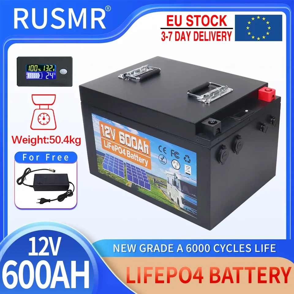 12V 100AH ​​200AH 300AH 500AH 600AH LIFEPO4 LITHIME ŽELEZNÁ BATÁRNA batéria vstavaná BMS pre RV Campers Golf Cart Solar Daň zadarmo