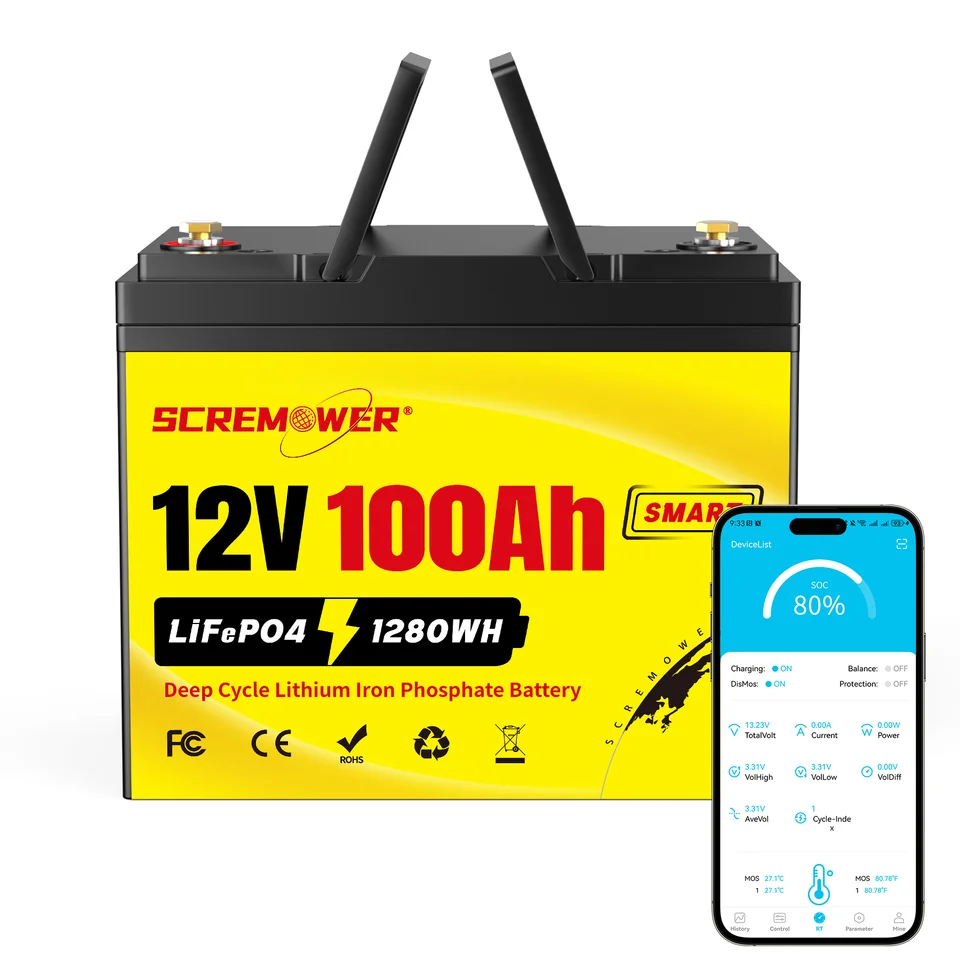 12V 100AH ​​Bluetooth LifePo4 Nabíjateľné lítiové batérie vstavané hlboké cykly BMS 6000+ pre RV, Solar, Marine, Kemping