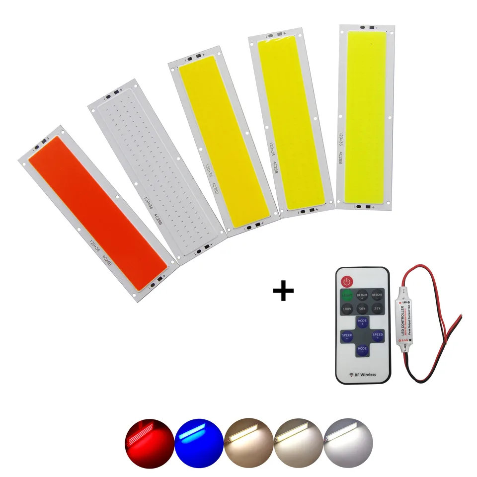 12V 120 mm 36 mm 12W Prírodná teplá biela modrá modrá RF diaľkový diaľkový štiepka LED LED dióda pre DIY Auto LAMP LED COB SLOP LIGHT SDEL
