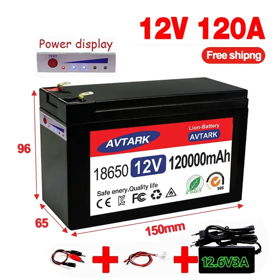 12V 120AH 120000 mAh 18650 Litium batéria pre solárnu energiu vstavaná vysoký prúd 30A BMS Elektrické vozidlo batéria+12,6 V nabíjačka