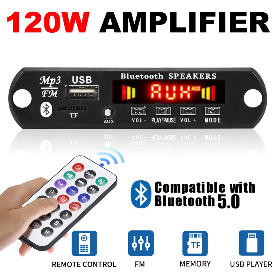 12V 120W Zosilňovač Bluetooth 5.0 MP3 WMA APE Decoder Board DC 12V Handsfree Audio Audio USB TF FM Radio MP3 Hudobný prehrávač reproduktor