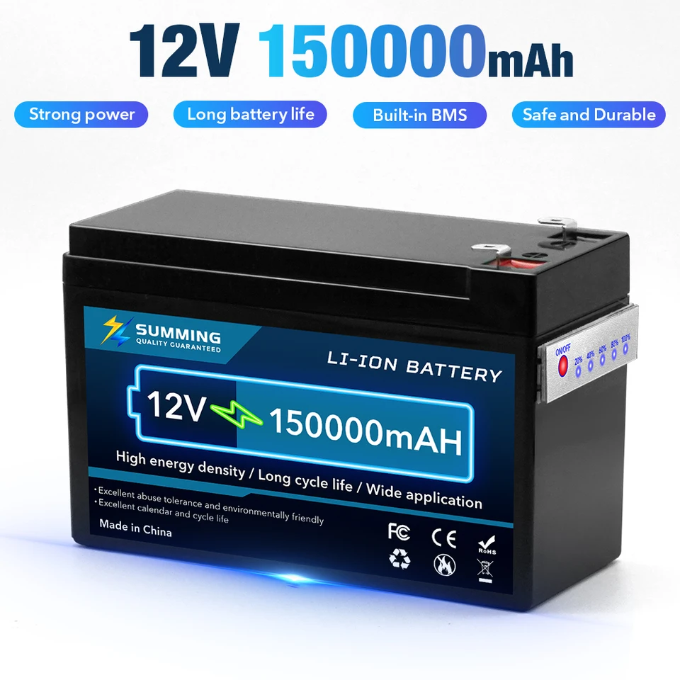 12V 150AH 18650 Hlboký cyklus batérie Lítiová batéria 30A BMS 4000+ cyklov Ideálne pre solárne vyhľadávacie ryby Elektročné koleso Domov RV