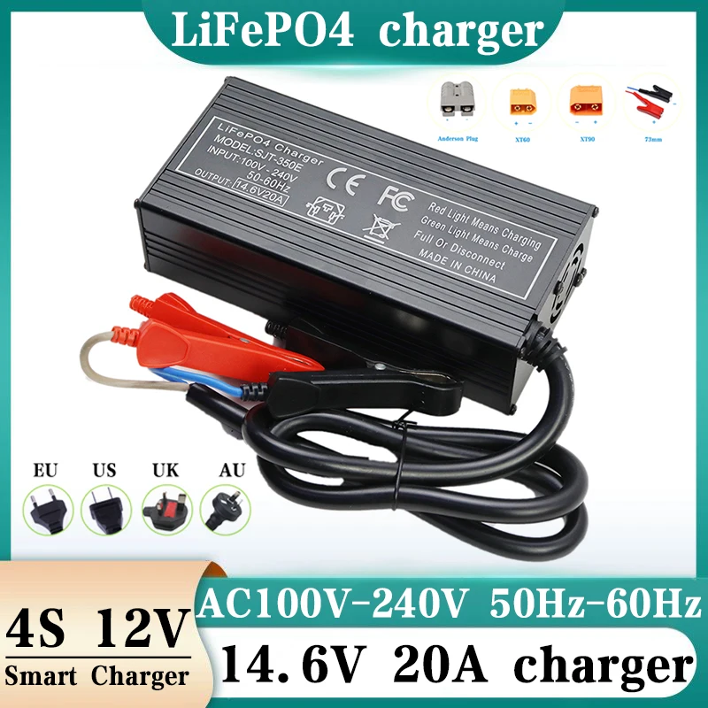 12V 20A 14,6V/12,8V 20A LifePO4 Charger AC100-240V 50Hz-60Hz 4S 12V Vysoký výkon nabíjačky pre balenie fosfátovej batérie lítium železa