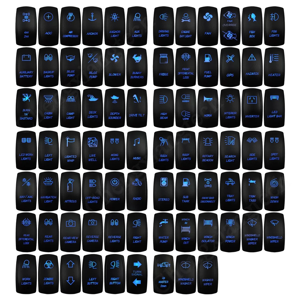12V 20A Blue LED laserové laserové rockerové prepnutie, vypnuté, vypnuté, vypnuté, zapnuté, (zapnuté) vypnuté, (zapnuté) vypnuté (zapnuté) vodotesné IP68