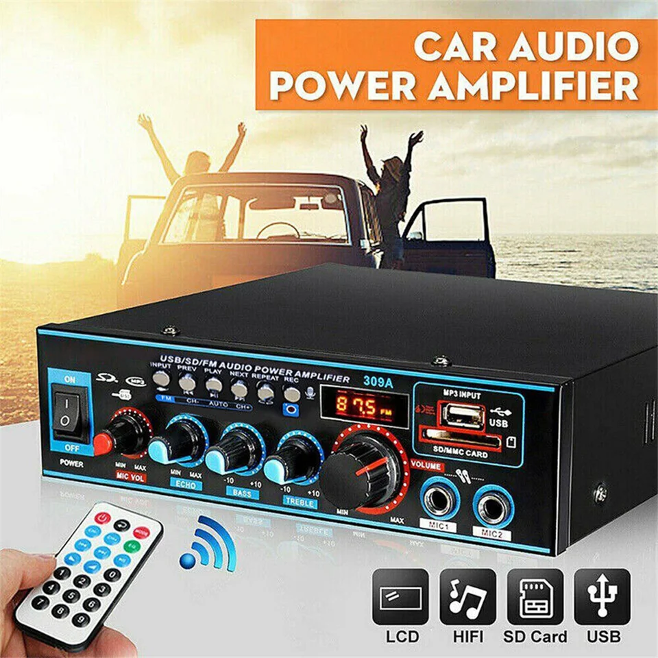 12V 220V 800W CAR HIFI Power zosilňovač Bluetooth 5.0 zosilňovač Mini HiFi Digital Bluetooth Audio Power Amplifier 2.0 Kanál 2.0