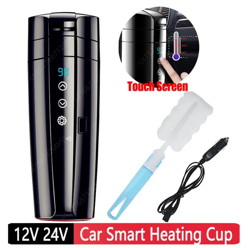 12V 24 V Cesta elektrická kanvica z nehrdzavejúcej ocele Inteligentná teplota Control Touch Travel Coffee hrnček na kávu pre automobilový nákladný automobil nepriestrelný