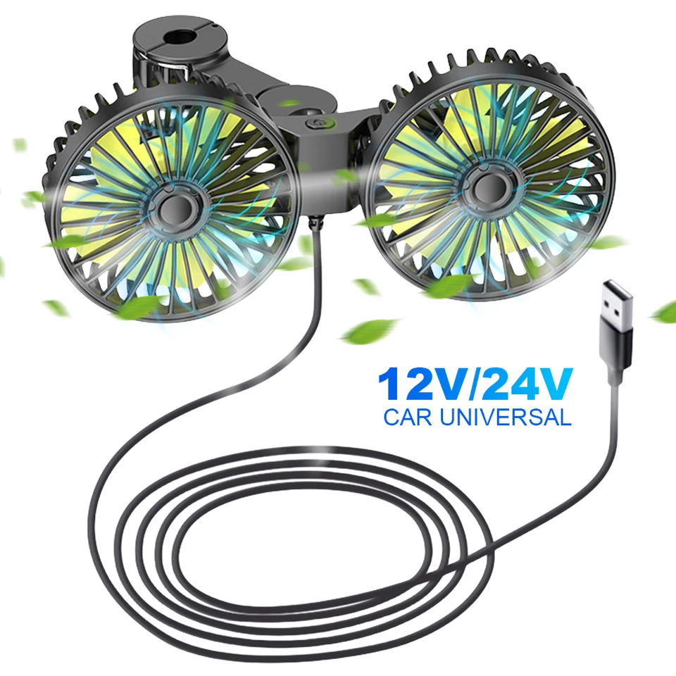 12V/24 V Chladenie autosedačky Chladiaca chrbta 360 stupňov Otáčanie USB Automatické omietka Ventilácia ventilátora 3 rýchlosť nastaviteľná pre sedan SUV vozidla