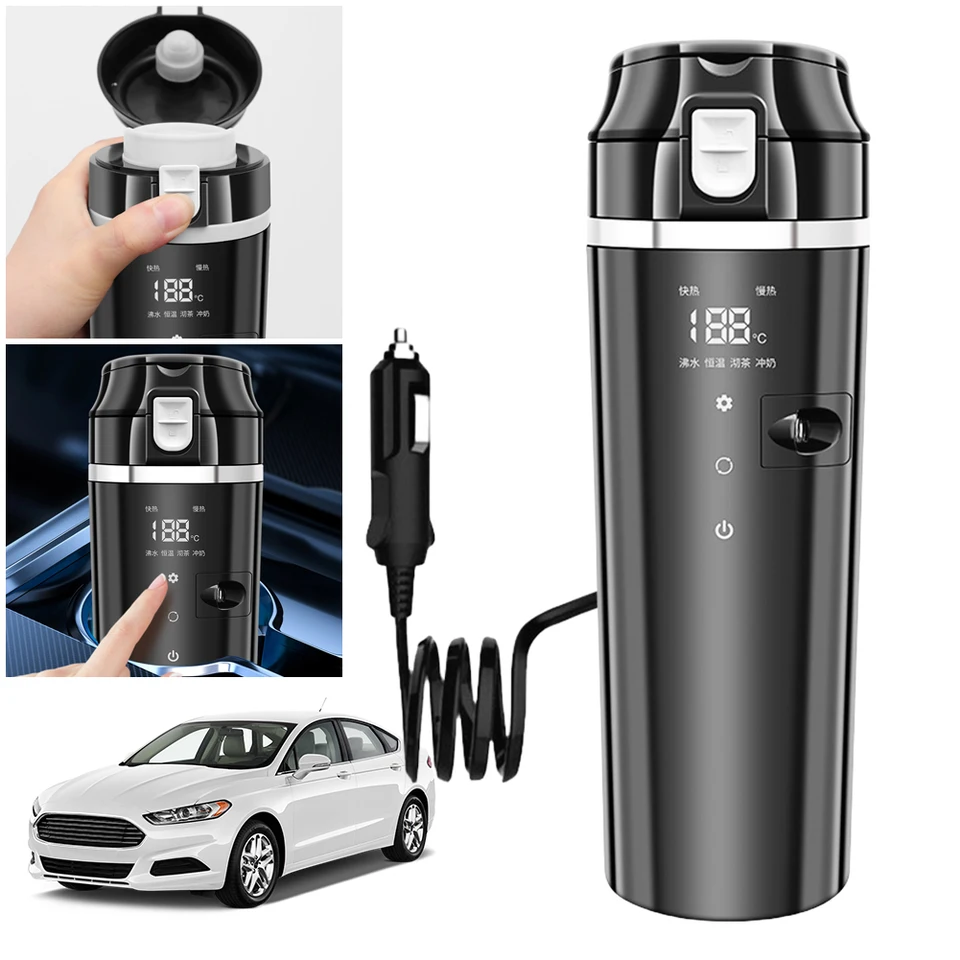 12V/24 V HELNÉ HAPING CUP DIGITÁLNE LCD DIZAJN CESTOVANIE Kávový hrnček z nehrdzavejúcej ocele Kávové mlieko vyhrievané kanvica 500 ml termos šálka Thermos