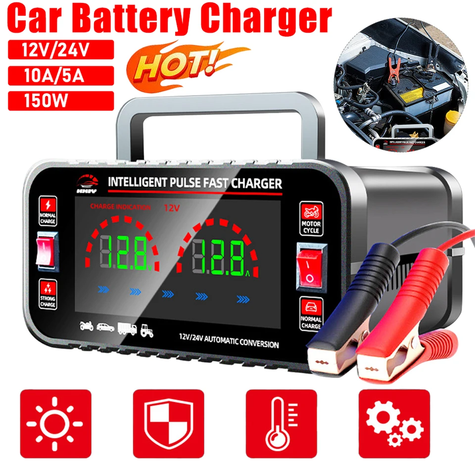 12V/24 V nabíjačku batérií 150 W Smart Pulse Oprava rýchleho nabíjania zariadenia 10A/5A Plne automatická nabíjačka automobilov na veľkú obrazovku
