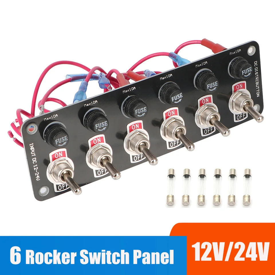 12V 24V 10A Fuse Rocker Switch Panel 6 Prepínací svetlo tlačidlá Motocykel ATV Štart Racing Car Štarterové príslušenstvo pre lodný nákladný automobil