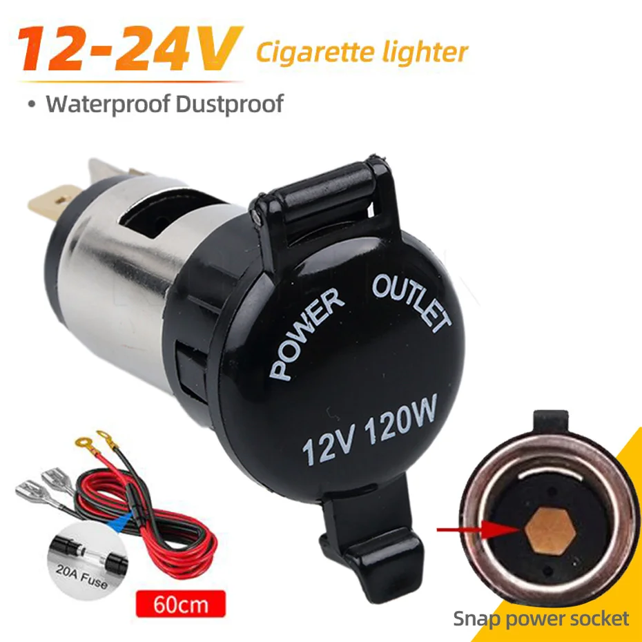 12V-24V 120W CAR 10A Cigareta Zapaľovač ženskej zásuvky Power s vodotesným krytom puzdro DC nabíjačka zásuvky pre automobil DVR