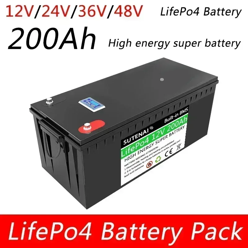 12V 24V 36V 48V 200AH LIFEPO4 Vstavané BMS pre solárny systém RV Campers Golf CART Off-Road Solar Deep Cycle