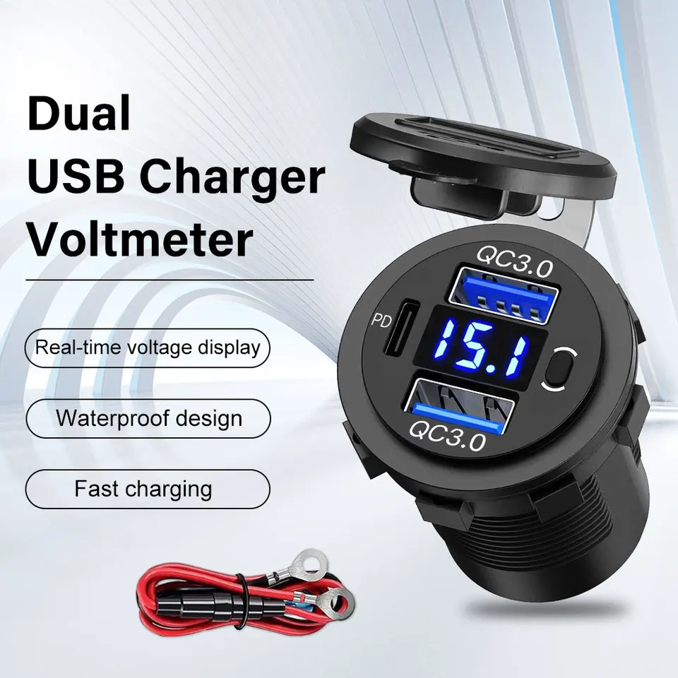 12V 24V 55W PD Dual QC 3.0 USB nabíjačka s digitálnym adaptérom zásuvky v oblasti digitálneho prepínača voltmeter pre motocykel vozidla