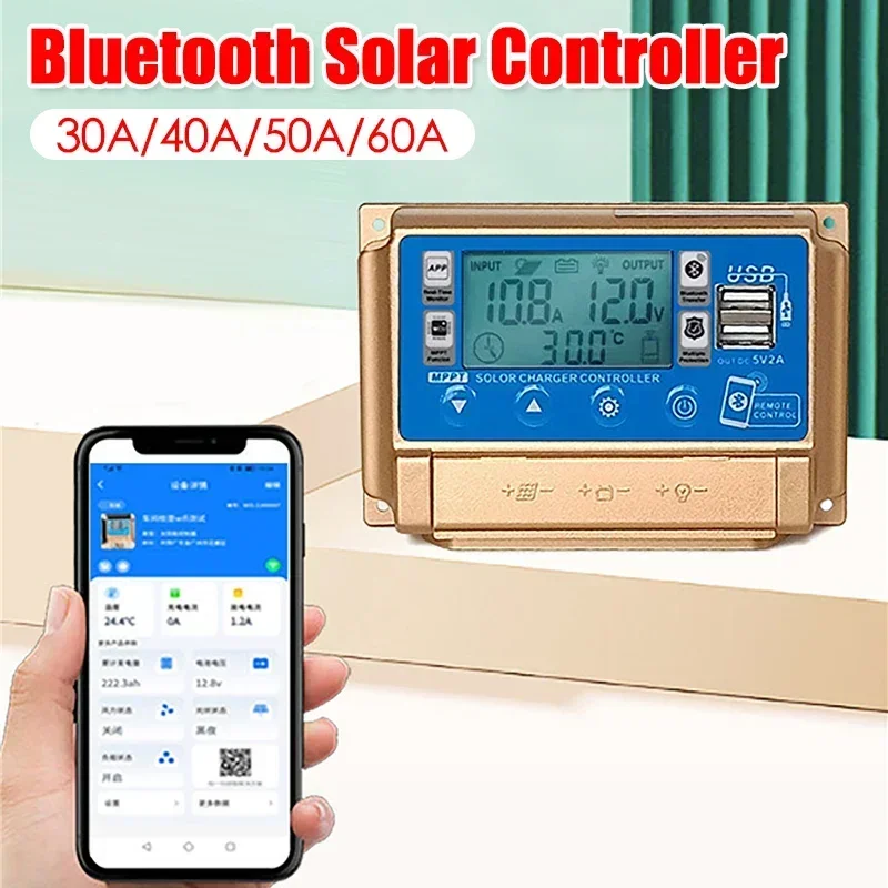 12V/24V MPPT solárny regulátor 30/40/50A/60A Ovládač solárneho panela s nabíjačkou solárneho regulátora funkcie Bluetooth