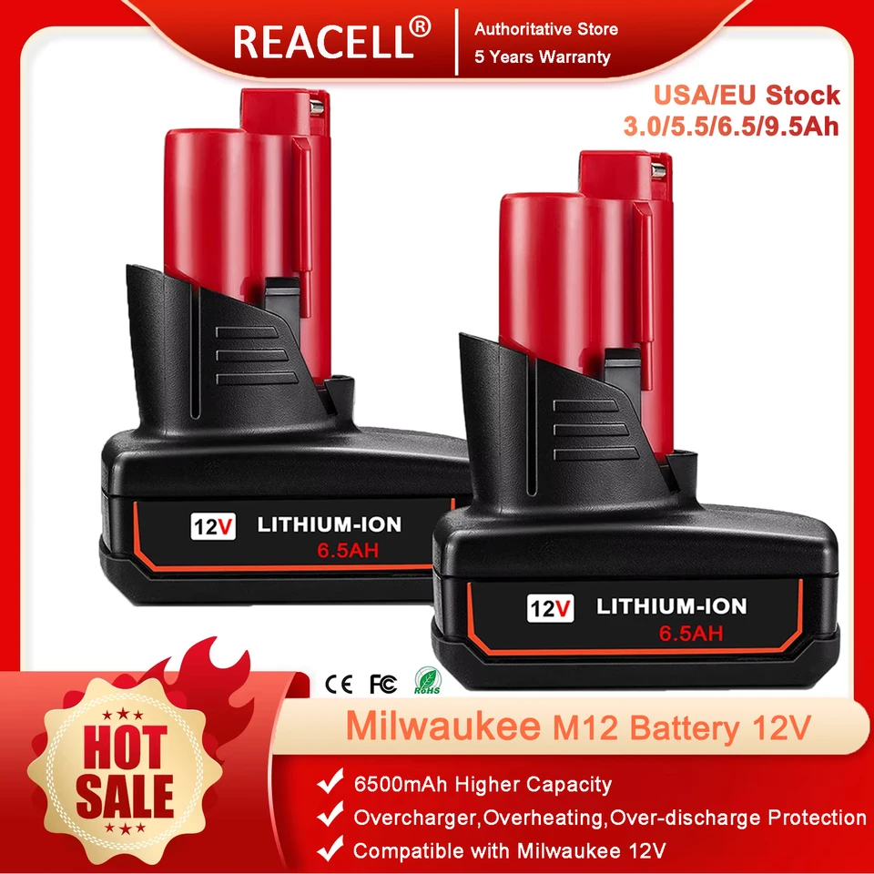 12V 3/5,5/6,5/9AH Milwaukee M12 batéria kompatibilná s Milwaukee M12 XC 48-11-2410 48-11-2420 48-11-2411 Cordless Tools 2 Balíky