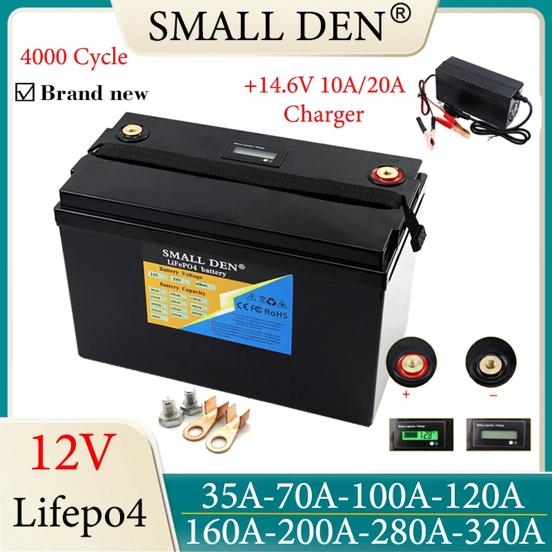12V 320AH 280AH 100AH ​​120AH 35AH LIFEPO4 Nabíjateľná batéria pre 12,8 V RV Camper Golf CART Solar Wind Energy+14,6 V nabíjačka