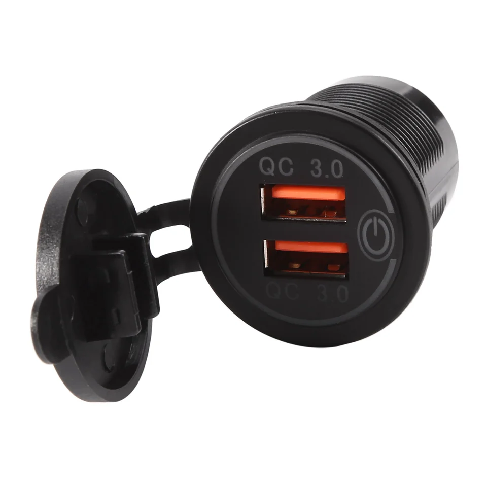 12V 36W Rýchly poplatok 3.0 Dual USB Car Charger USB Rýchle nabíjačka s prepínačom pre sedan pre motocykel lodí Red