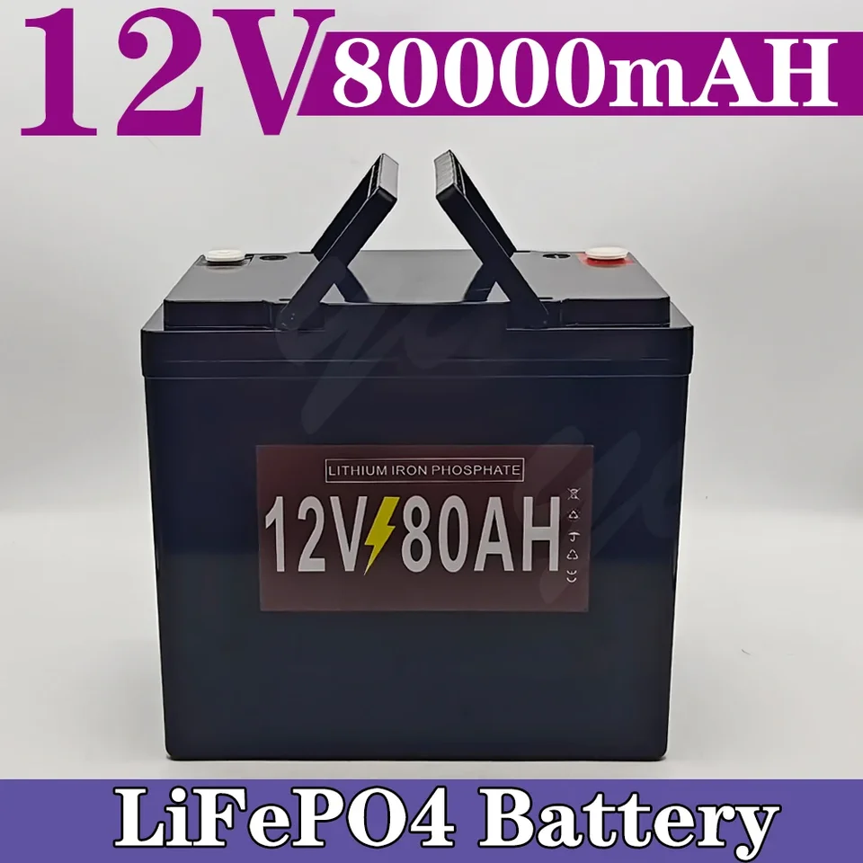 12V 80Ah LifePo4 hlboký cyklus batéria, 3000+ cyklus nabíjateľné lítiumfosforečnerné batériu pre solárny nález, kemping, kemping