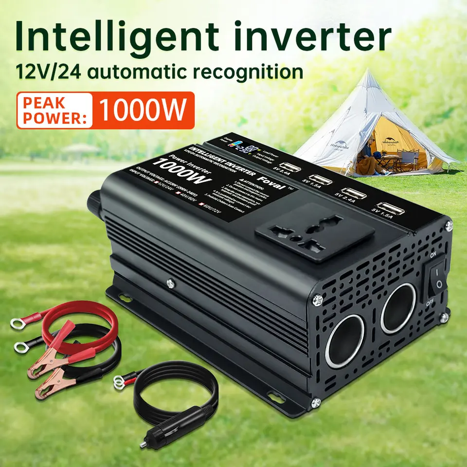 12V a 24 V Automatické rozpoznávanie invertora výkonu 1000W modifikovanej sínusovej vlny DC12V/24V na AC 230V 4USB Universal Socket Inversor Inversor