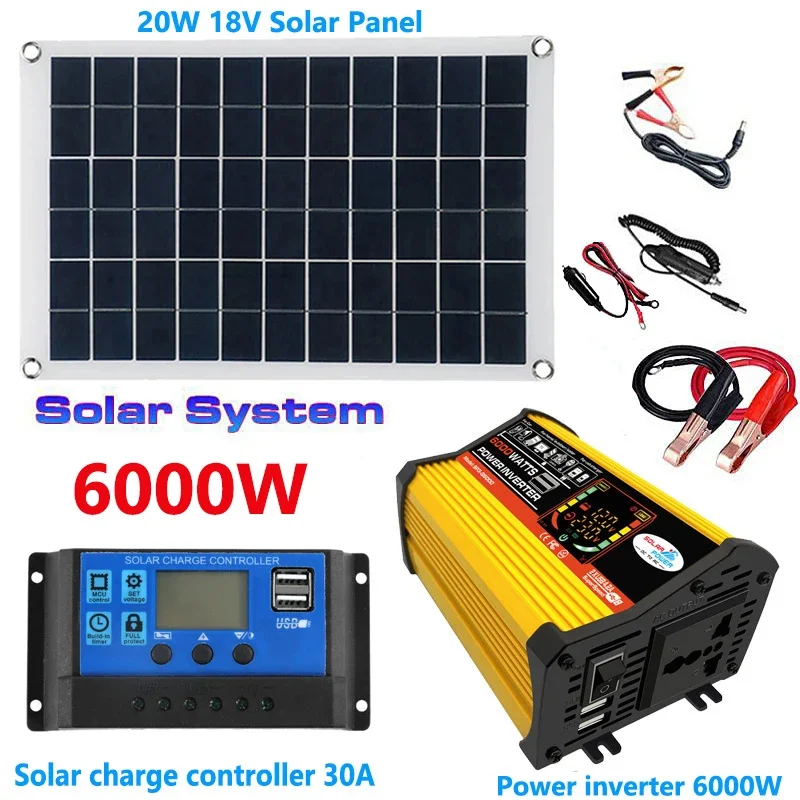 12V až 110 V/220V Solárny panel Solar Solar Panel 30A Controller 6000W modifikovaný súprava na výrobu energie s sinom