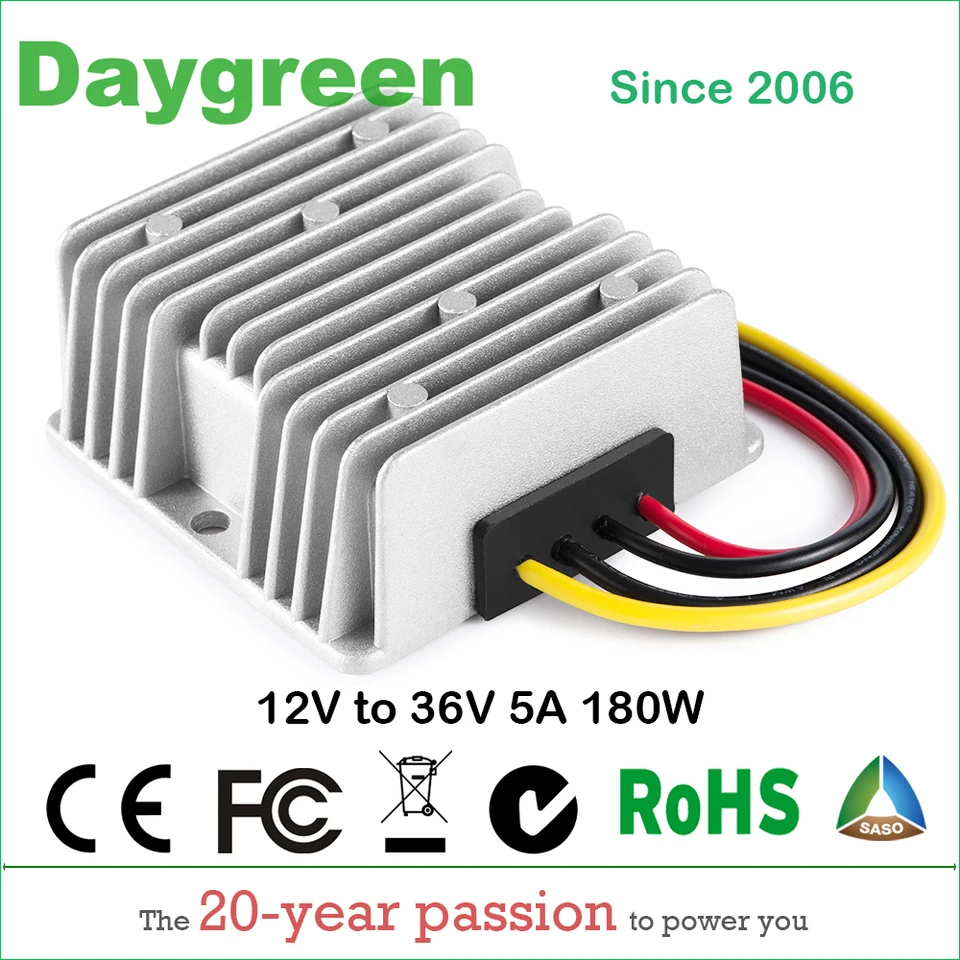 12V až 36 V 5A Step Up Boost Modul prevodník pre automobilové vozidlá H05-12-36 DayGreen CE certifikát 12VDC na 36VDC 5AMP