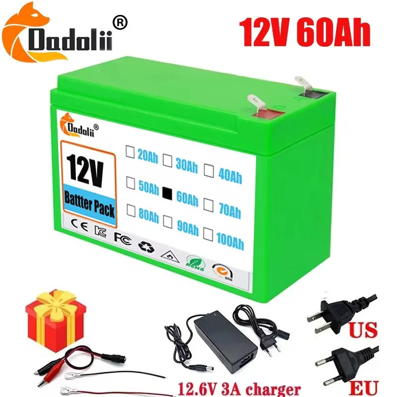 12V batéria 100AH ​​18650 lítium batérie Nabíjateľná batéria pre batériu elektrickej energie so solárnou energiou+12,6v3a nabíjačka