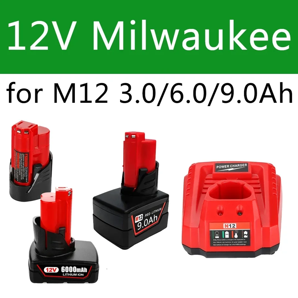 12V batéria 3AH 6AH 9AH Nabíjateľná batéria pre Milwaukee M12 XC bezdrôtové náradie 48-11-2402 48-11-2411 48-11-2401 MIL-12A-LI