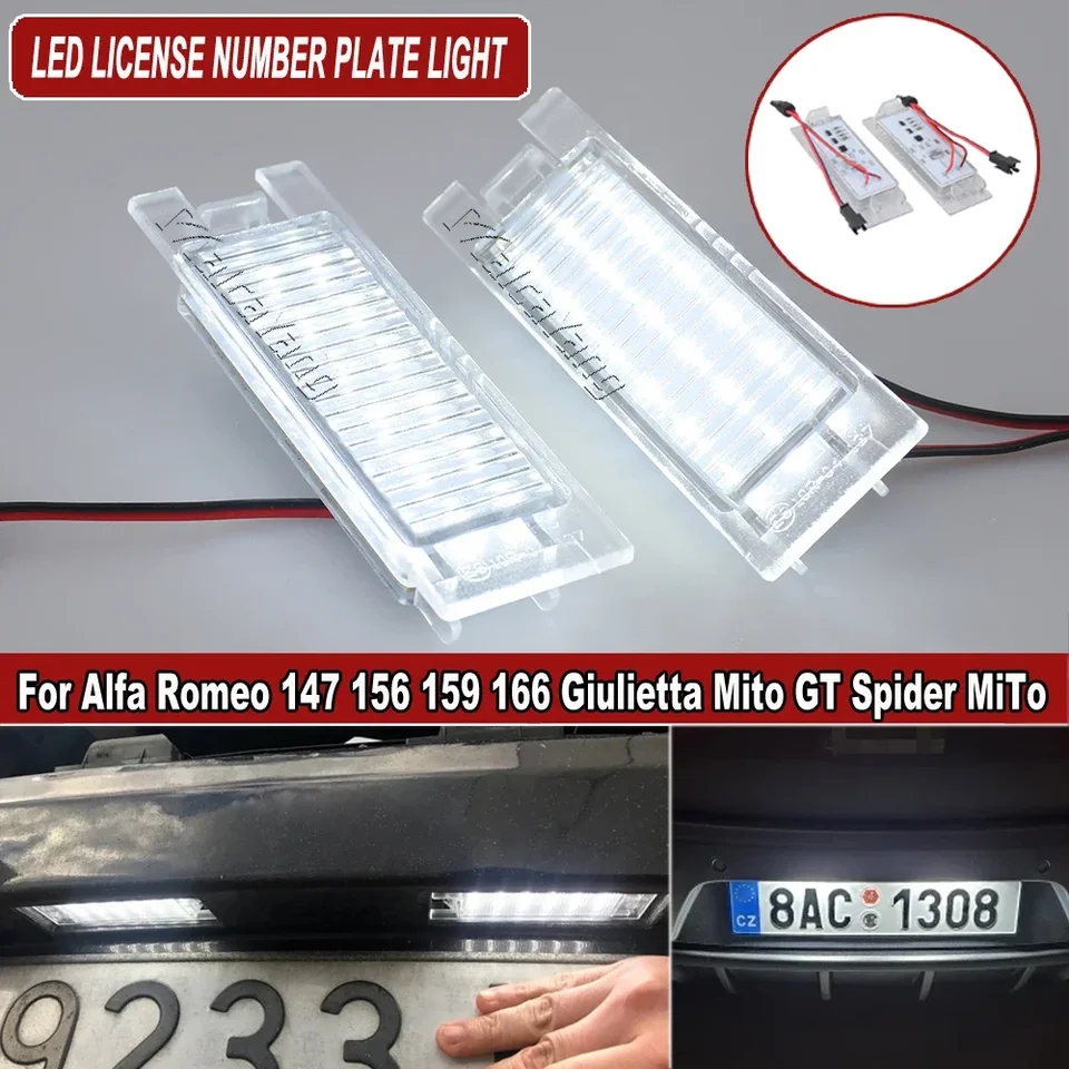 12V biele LED číslo LIVESNÉ SVETLI SVETLI AUTO ČASŤ 2PCS pre Alfa Romeo 147 156 159 166 Giulietta Mito GT Spider Mito Mito