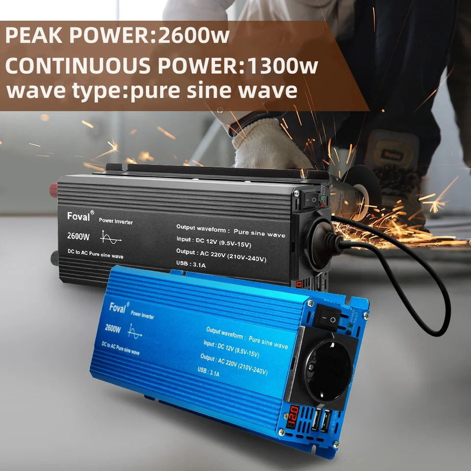 12V Invertor automobilu Čistý adaptér konvertora sínusového vlny DC12V na AC220V 2200W napätie Vysoko napájacie vozidlá prenosný menič