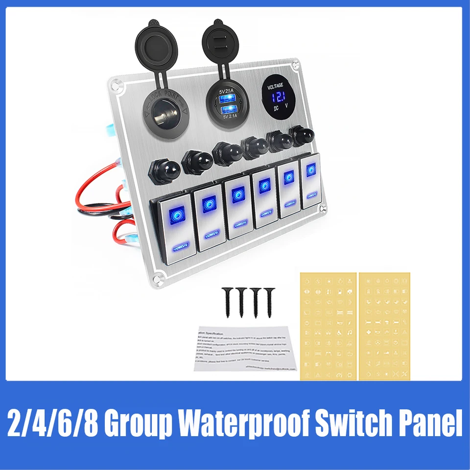 12V kov 2/4/6/8 Group 12v Rocker Switch Panel Waterproof Switch Panel Ovládanie USB pre nákladné auto pre kamión Camper Coluit
