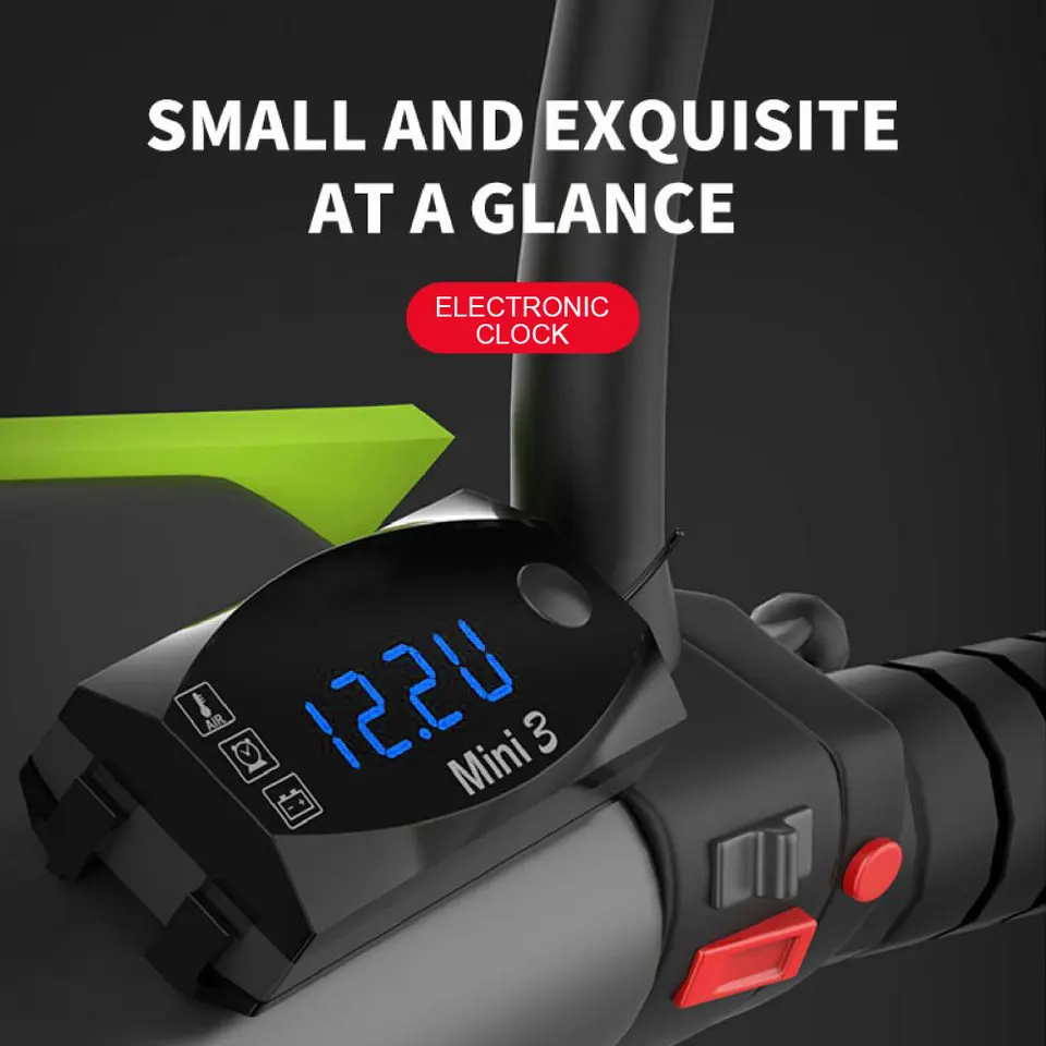 12V Motocyklové elektronické hodiny vodotesné 3 v 1 motorike voltmeter digitálny displej digitálneho pultu digitálneho napätia