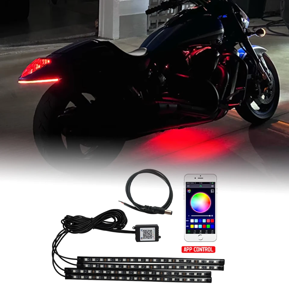 12V motocyklové LED svetlo viacfarebná atmosféra svetla zvuku Ovládanie dekoratívnej neónovej lampy pre Harley Yamaha Honda Kawasaki Suzuki