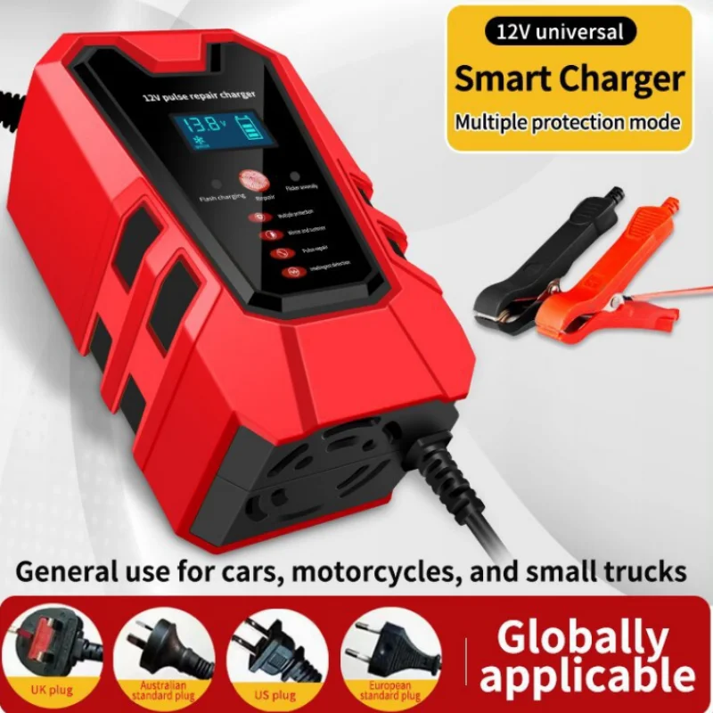 12V oprava pulzov 6A rýchly nabíjanie pre motocykel automobilu 4AH-100AH ​​olovo-kyselina nabíjačka na nabíjačku LCD LCD Displej batérie tester batérie