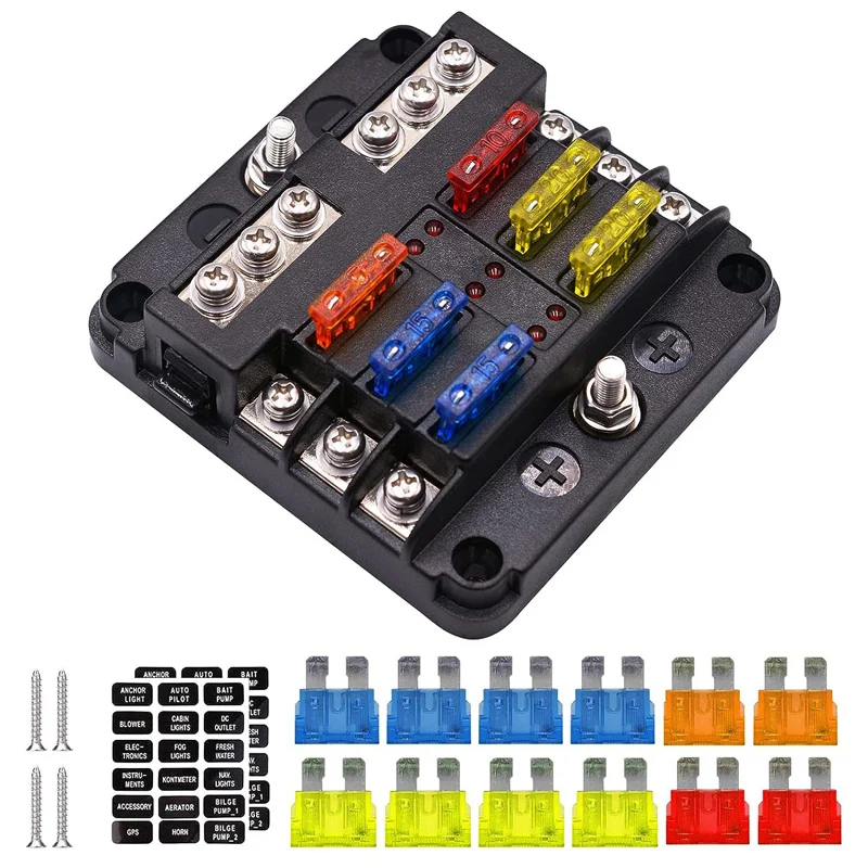12V poistkový blok 6 Cesta s LED indikátorom LED svetlom 12 V ATO/ATC MORINE POILSKÝ PANEČ