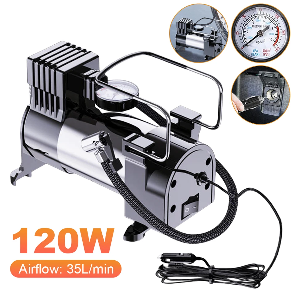 12V prenosný vzduchový kompresor s tlakomerom Mini vzduchový kompresorový valcový systém automaticky nafukovacie čerpadlo