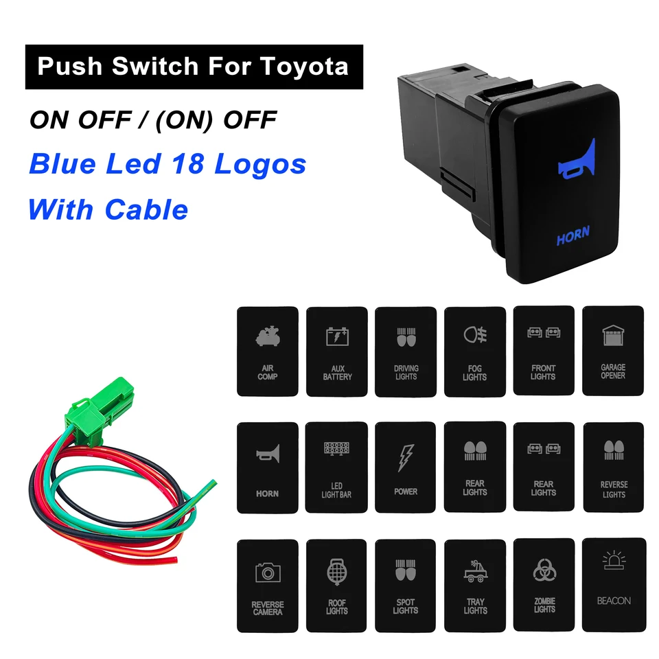 12V spínač tlačidla na tlačidlo s káblom modrý LED svetlo LED tyč pre Toyota Prado 150 200 Landcruiser HILUX RAV4 Carolla