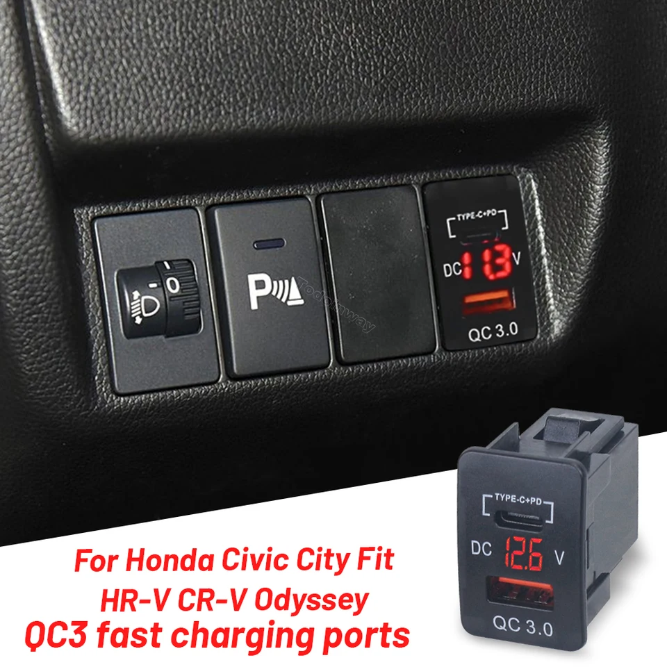 12V Sutiny Inteligentné nabíjacie rozhranie pre rýchle nabíjanie pre Honda Fit 2014 City 2017 Crider Accord 2021 Vezel Odyssey Interior Tuning