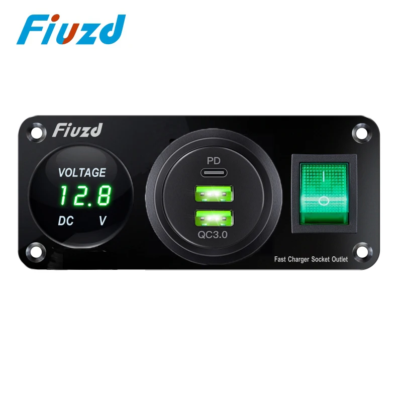 12V USB Panel Socket 3 v 1 nabíjačku s duálnou USB s cigaretou s digitálnym voltmeterom Cigaret Switch Caar pre vozidlo pre automobily RV
