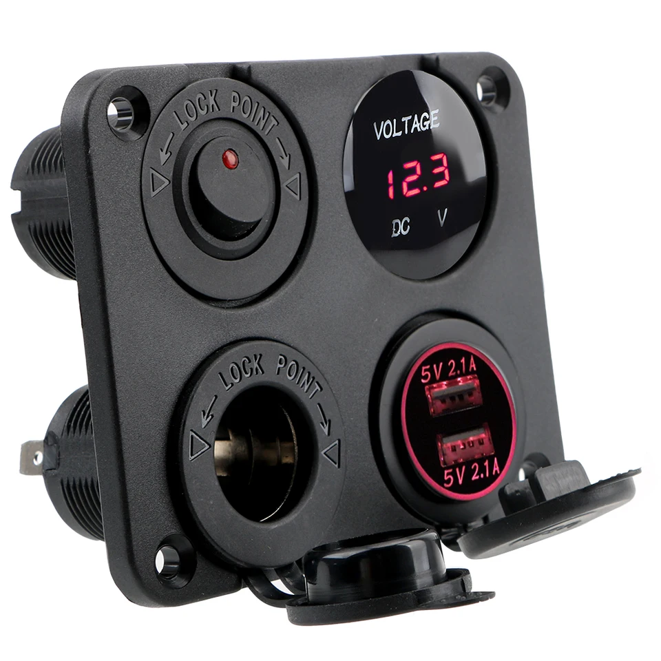 12V zapaľovač cigariet pre lodné morské rv nákladné vozidlá 4 v 1 nabíjačke automobilu Off Switch Dual USB nabíjačka 4.2a Voltmeter
