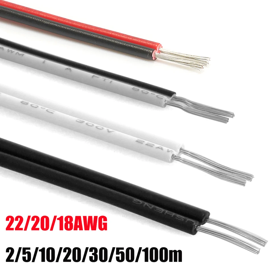 12V červený čierny pripojovací drôt 22 20 18 GREAD 2PIN Kanikovaný medený kábel pre LED osvetľovacie prúžky Dverné žiarovky žiarovky DIY automatická batéria