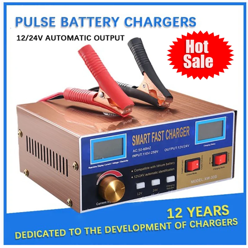 12v24v Car Battery nabíjačka 400W Power Smart Pulse Repair Automatická čistá inteligentná rýchla nabíjačka pre automobilový nákladný automobil nákladný automobil