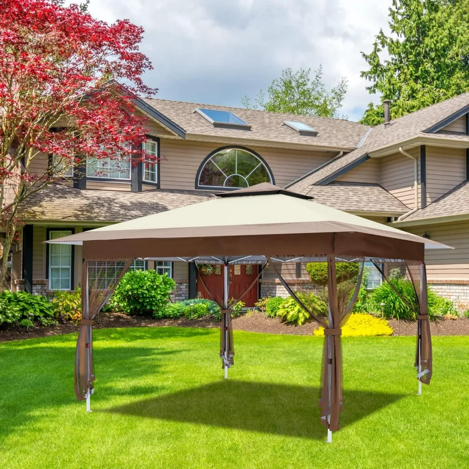 12'X12 'altánok Outdoor Pop Up Canopy Stan so záclonami a prístreškom pre terasu, párty a záhradu (khaki) pergola